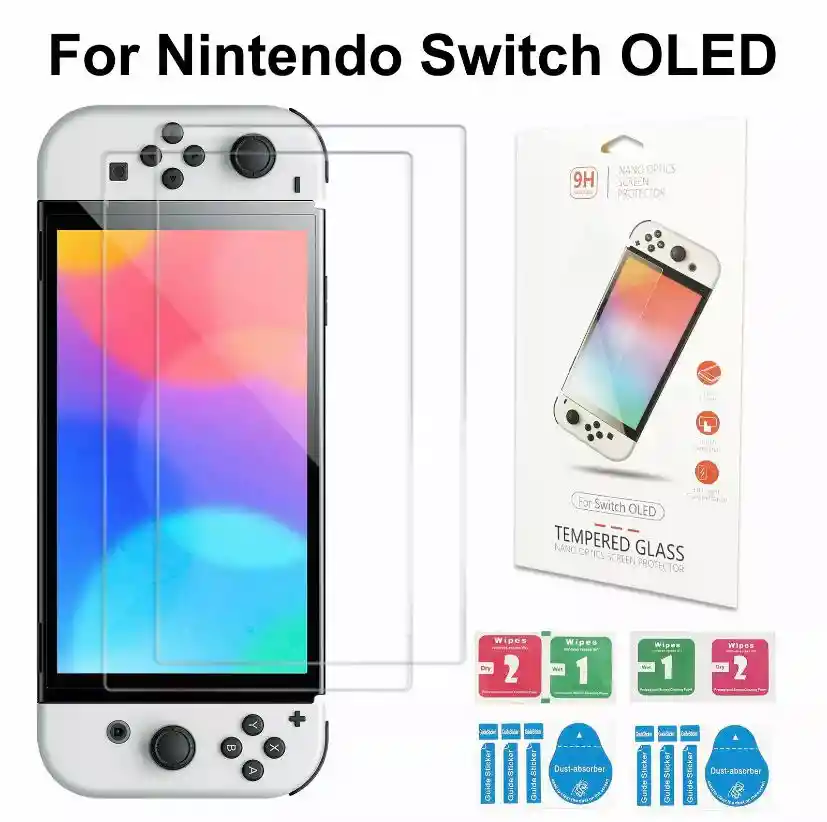 Nintendo Switch Vidrio Templado + 2 Grips Para Oled
