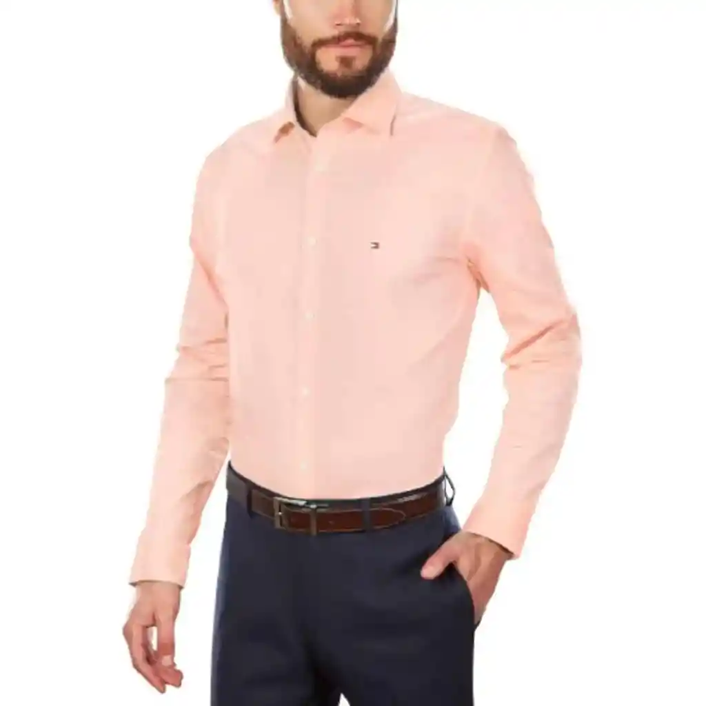 Tommy Hilfiger Talla M - Camisa Manga Larga Hombre Stretch Solid Dress Shirt Orange