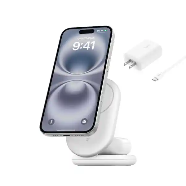 Belkin Base de Carga Magnética 2 en 1 Qi2 15W - Blanco