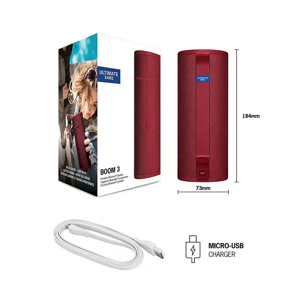 Parlante Bluetooth Impermeable, Ultimate Ears Boom 3 Sunset Red