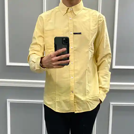 Tommy Hilfiger Talla M - Camisamanga Larga Hombre Custom Fit Essential Solid Yellow
