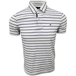 Tommy Hilfiger Talla S - Polo Hombre Stripes Navy Cotton White