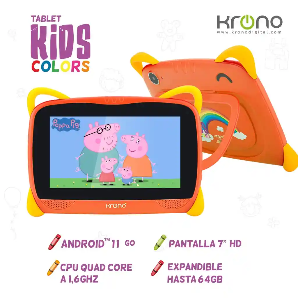 Tablet Para Niños Krono Kids 7 Pulgadas Android 10 32gb Almacenamiento
