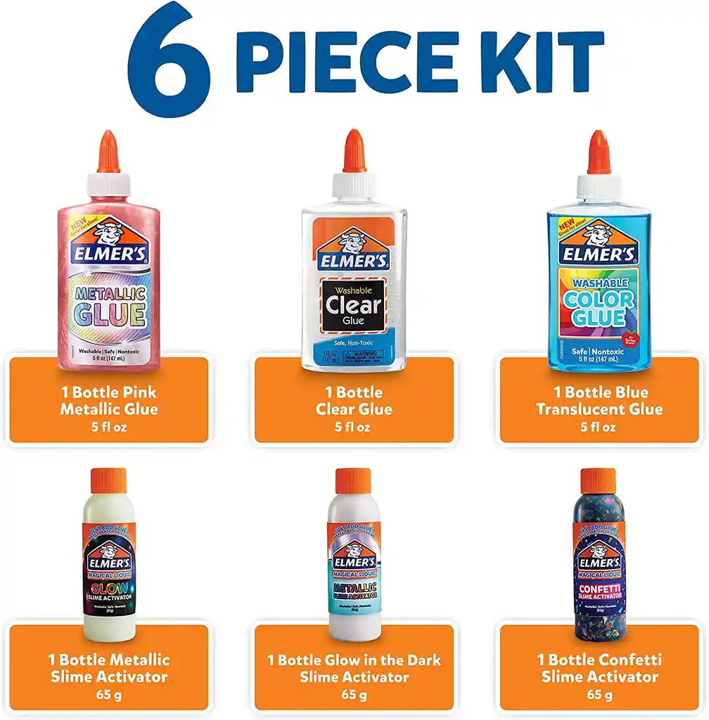 Kit Slime Collection Elmers 6 Unidades Lavable Pegamento