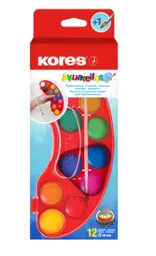 Pintura Acuarela Escolar En Forma De Paleta X 12 Colores Marca Kores