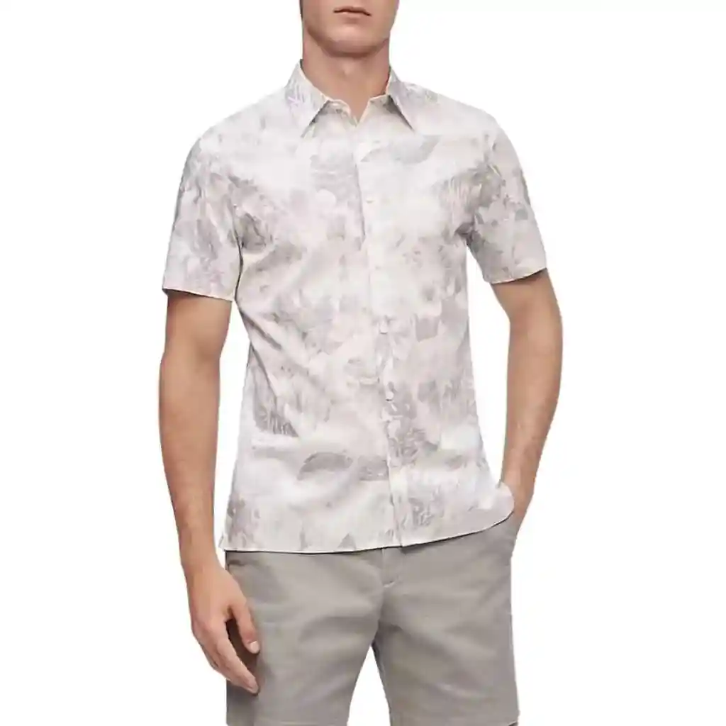 Talla L - Camisa Hombre Calvin Klein Shirt Manga Corta Botones Stretch Cotton Floral