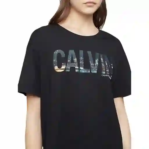 Talla Xs, M O L - Camiseta Mujer Calvin Klein Nyc Skyline Print Monogram Logo Boyfriend Black