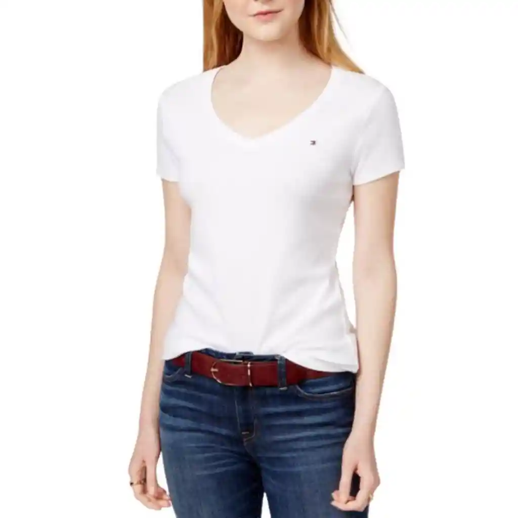 Tommy Hilfiger Talla S, M O L - Camiseta Mujercuello En V Blanco