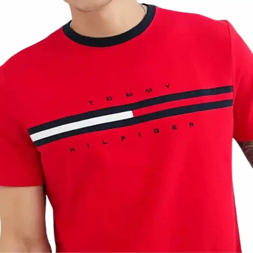 Tommy Hilfiger Talla S, M, L - Camiseta Hombret-Shirt Essential Flag Logo Red