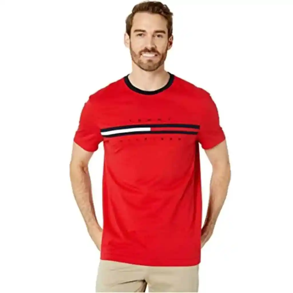 Tommy Hilfiger Talla S, M, L - Camiseta Hombret-Shirt Essential Flag Logo Red