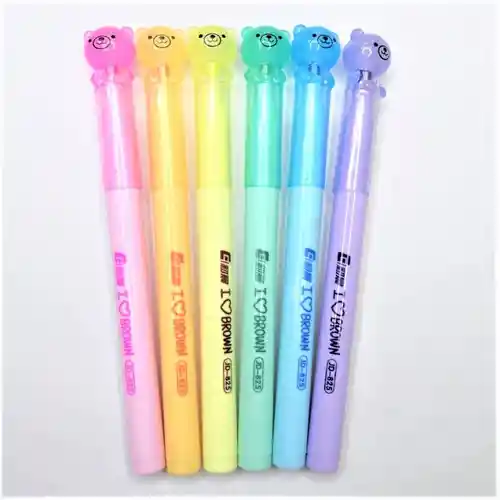 Resaltadores Kawaii X6 Colores Pastel Tapa Oso