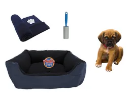 Cama Mediana Impermeable + Cobija Mediana + Quitamotas Azul Oscuro