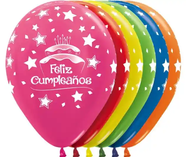 Globos Bombas Latex R-12 Feliz Cumpleaños Torta Surtido X 12 Sempertex Fiestas