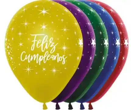 Globos Bombas Latex R-12 Happy Birday Fantasia Surtida X 8 Sempetex Fiestas