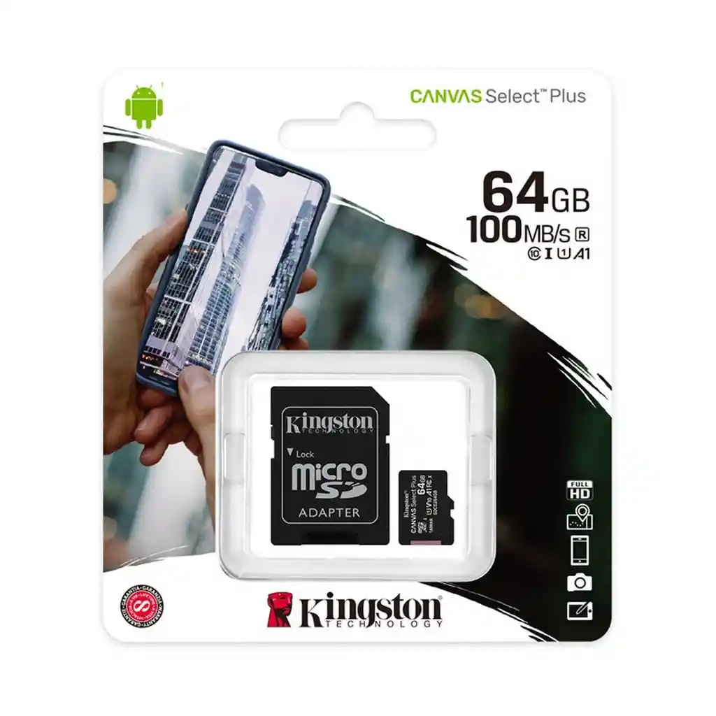 Memoria Micro Sd Kingston 64gb Canvas Plus C10 100mbs A10