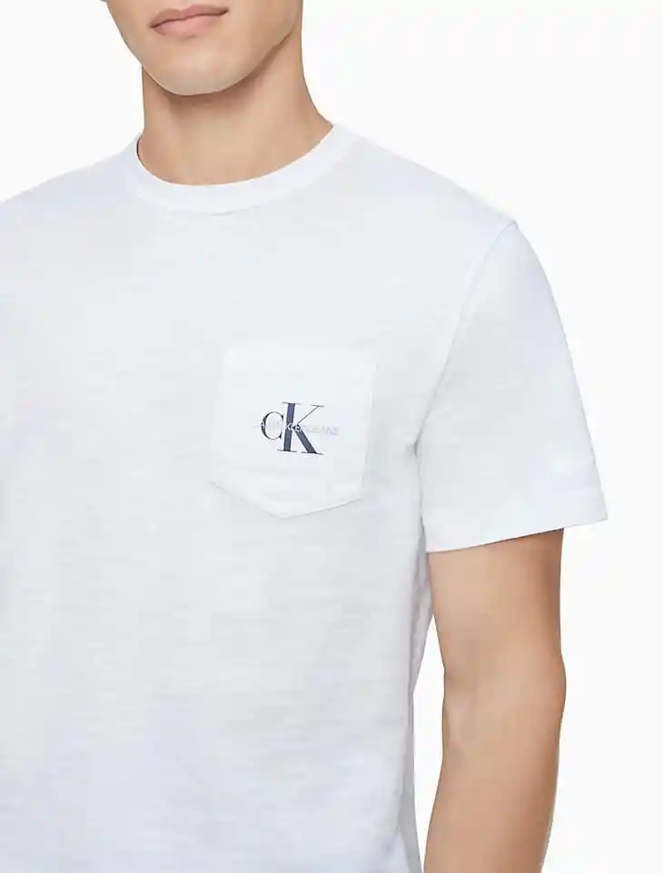 Talla - Camiseta Hombre Calvin Klein Monogram Logo Slub Crewneck White