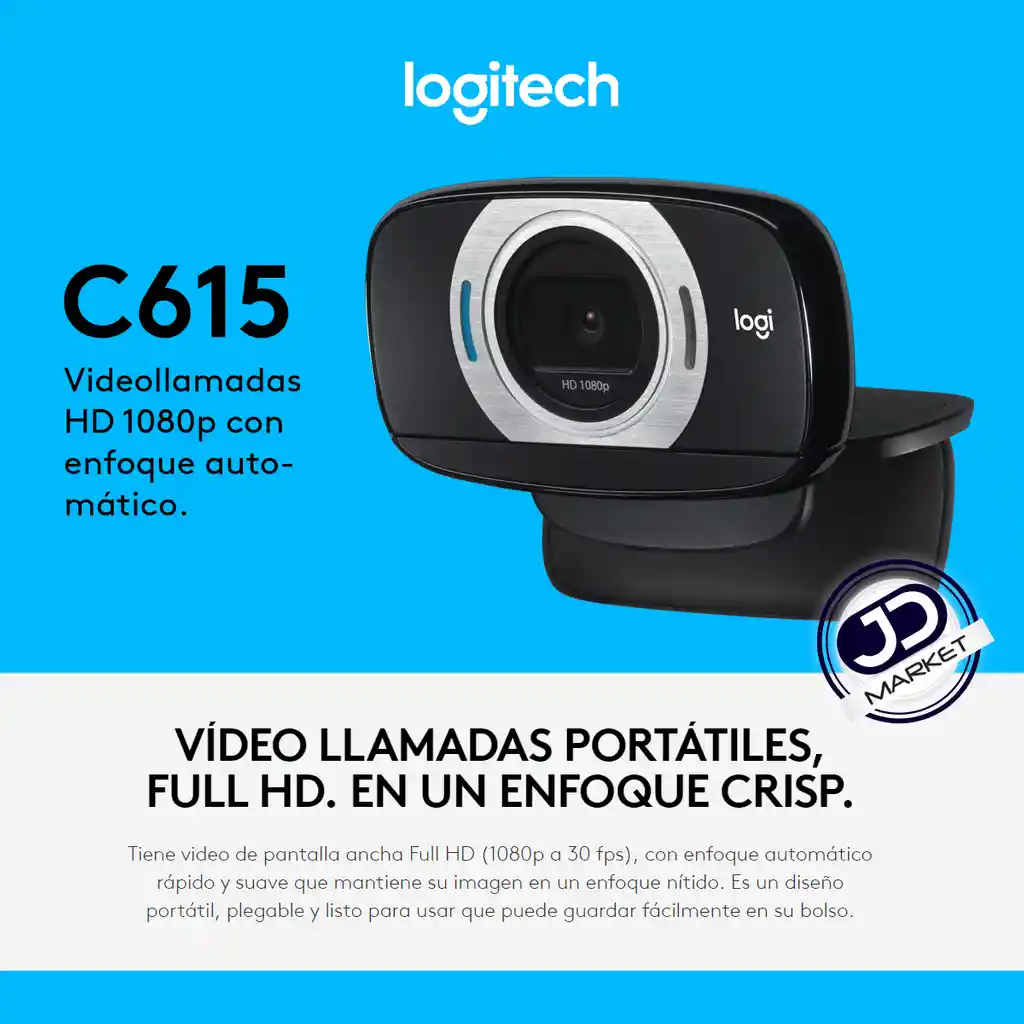 Logitech Webcam Portatil Full Hdc615, Autofoco / Gira 360