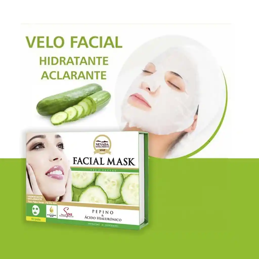 Nevada Velo Facial De Pepino Y Acido Hialuronico Natural Products Caja 10 Uds X 30 G