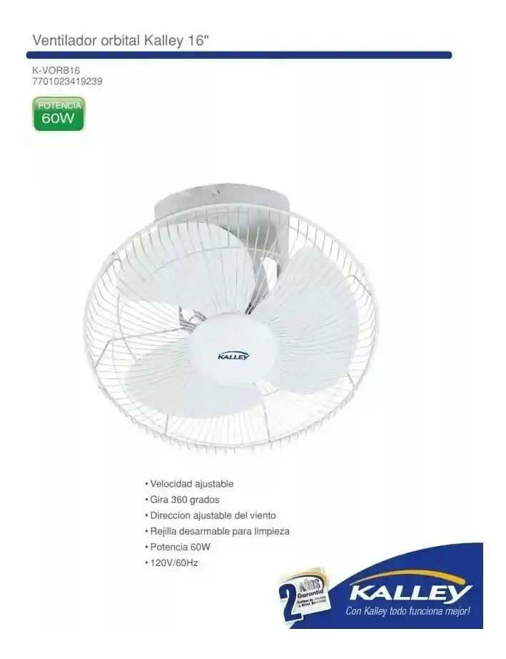 Kalley Ventilador Techo/Orbital 16” Gira 360° Beige K-Vorb16