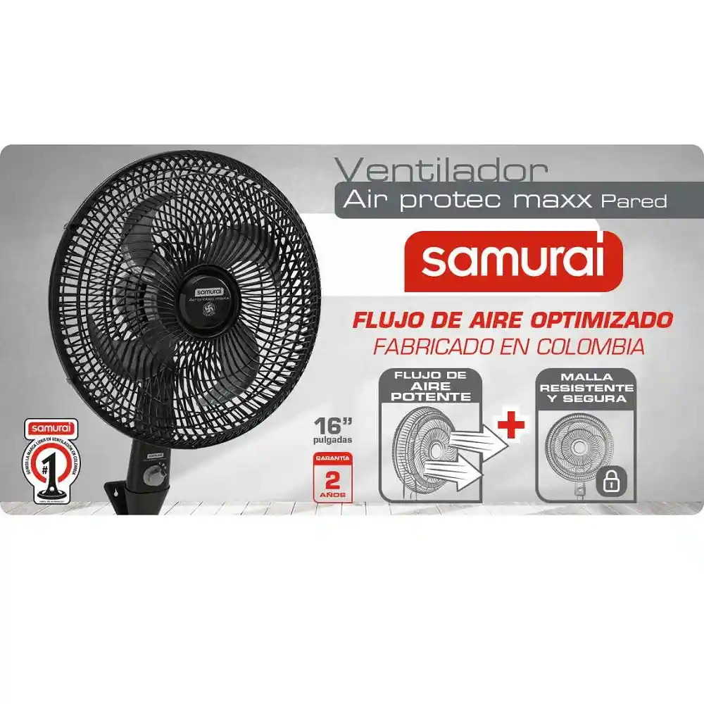 Samurai Ventiladorair Protec Maxx Pared Negro 16"