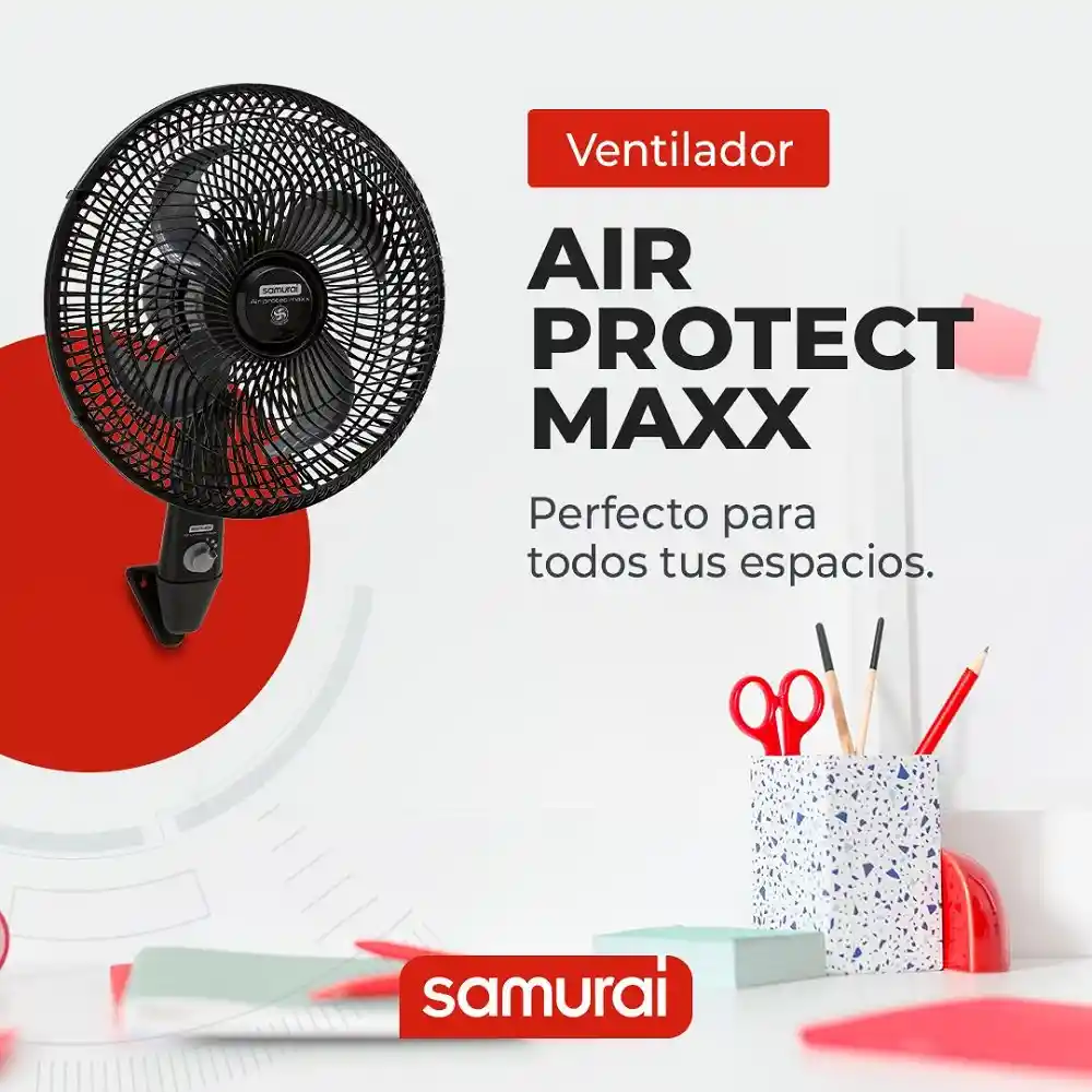 Samurai Ventiladorair Protec Maxx Pared Negro 16"