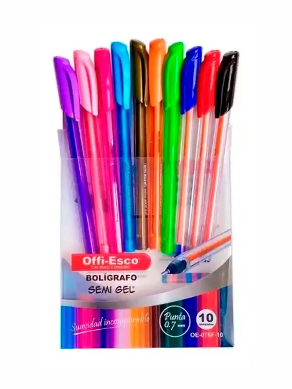 Esfero Bolígrafo Semi Gel Punta Fina Colores Surtidos X10 Und Oe-076f-10