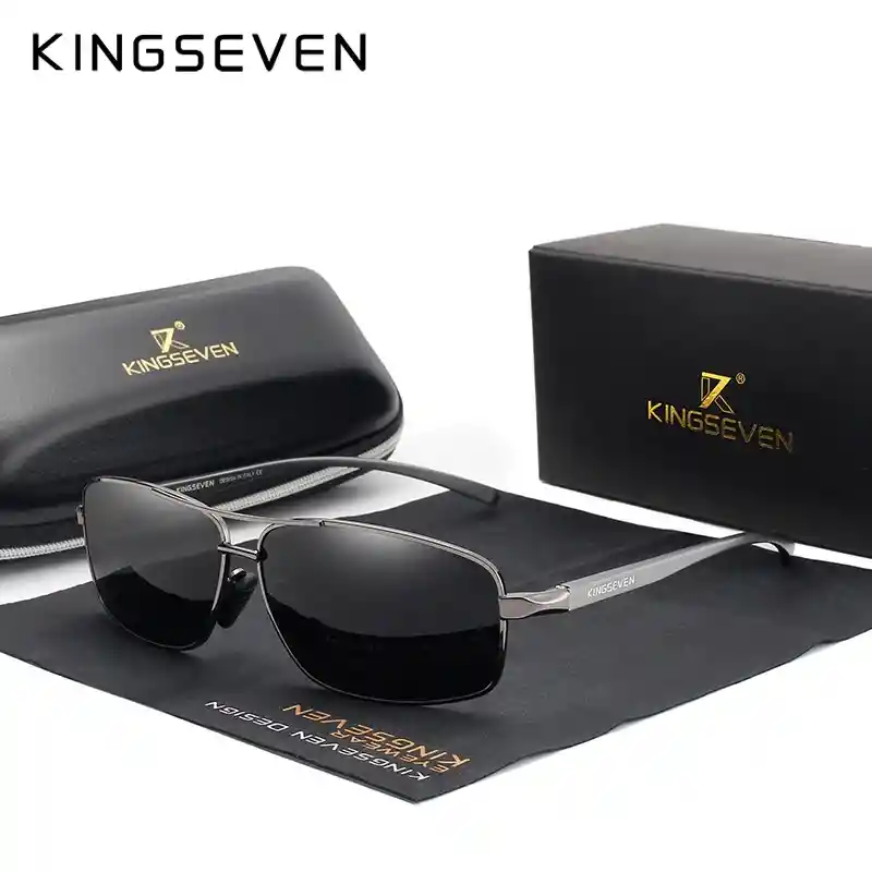 Gafas De Sol Para Hombre Polarizadas Filtro Uv400 Kingseven Clasicas - Negro/plateado