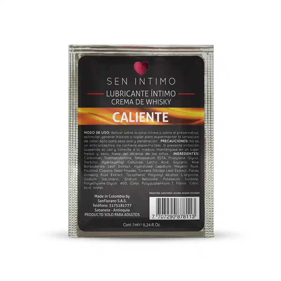 Lubricante Caliente Whisky Sachet 7 Ml Sen Intimo