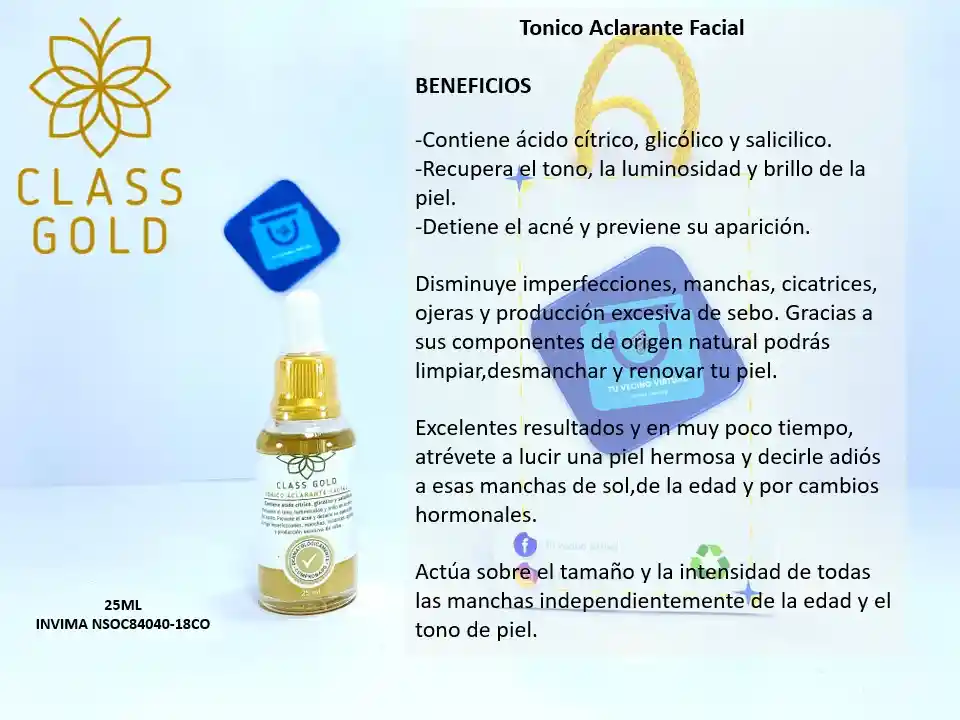 CLASS GOLD Tonico Aclarante Facial