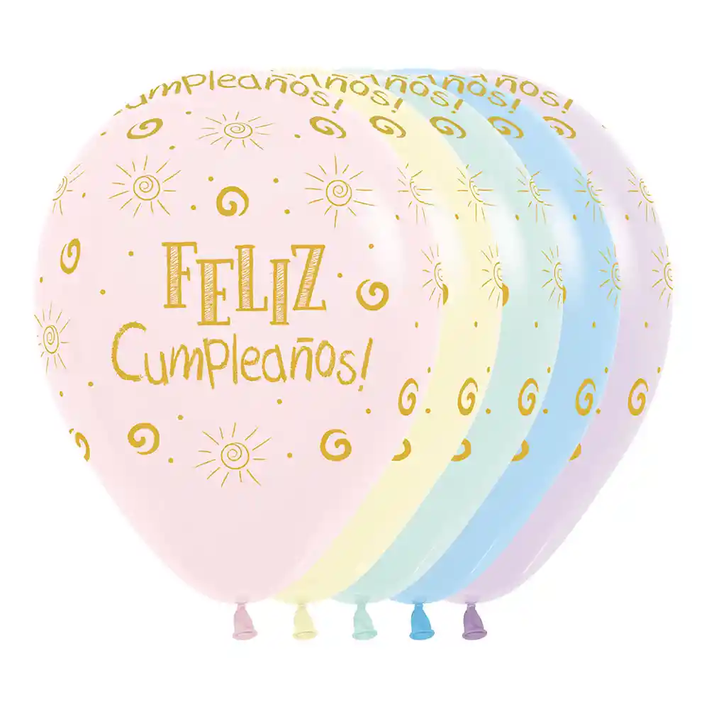 Globos Bombas Fiesta R-12 Pastel Mate Surtido Inf. Feliz Cumpleaños Rayito De Sol Sempertex