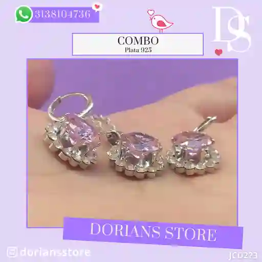 Juego Joyeria De Plata 925, Aretes Con Cadena Y Dije (jcd223)