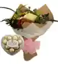 Flores Bouquet En De Temporada Y Ferrero Caja Corazon X8