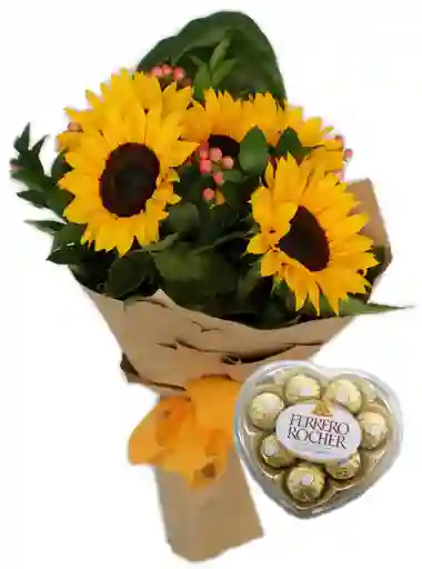 Bouquet Girasoles Chocolates Ferrero Corazón