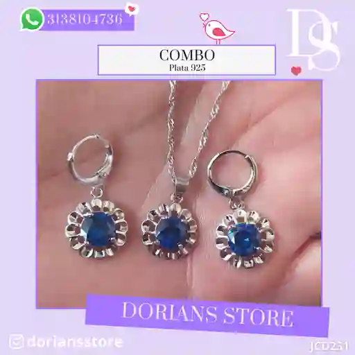 Juego Joyeria De Plata 925, Aretes Con Cadena Y Dije (jcd231)