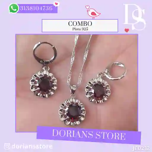 Juego Joyeria De Plata 925, Aretes Con Cadena Y Dije (jcd232)