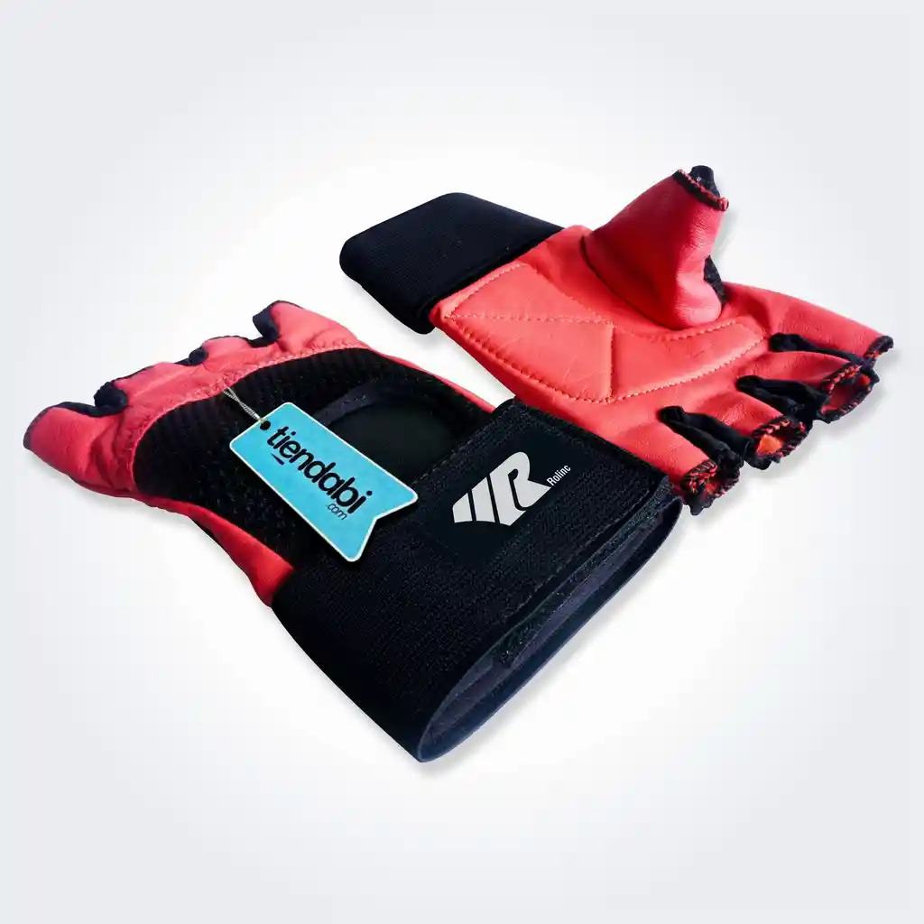 Guantes En Cuero Para Pesas Gimnasio Deporte Con Muñequera Salmon