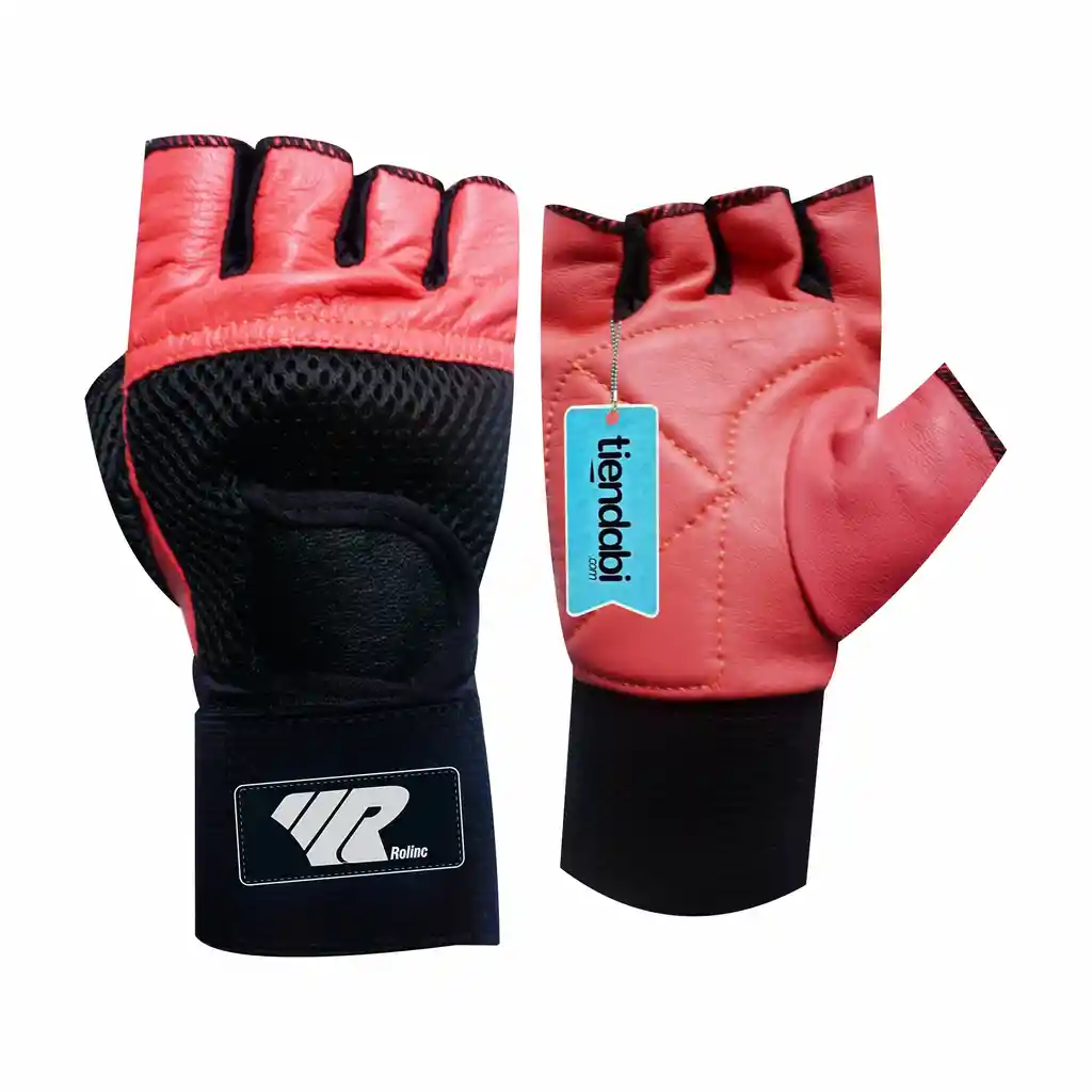 Guantes En Cuero Para Pesas Gimnasio Deporte Con Muñequera Salmon