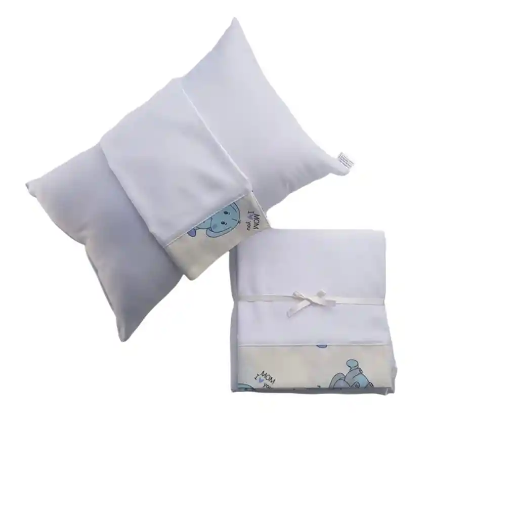 Kit Sábanas Para Bebé De Corral Con Almohada, Elefantes Azules