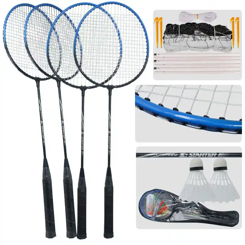 Set Raquetas X 4 Badminton 2 Gallitos Malla Parales Estuche