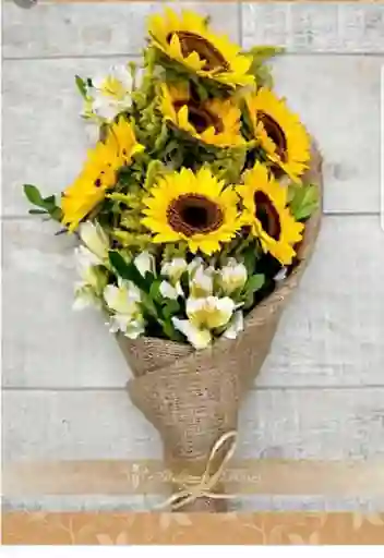Bouquet En 6 Girasoles Envoltura Yute De Color Amarillo Ideal Para El Agradecimiento