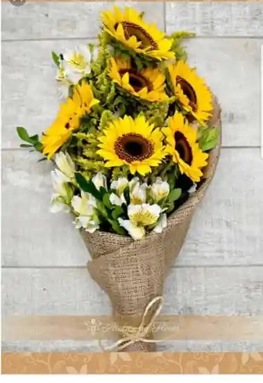 Bouquet En 6 Girasoles Envoltura Yute De Color Amarillo Ideal Para El Agradecimiento