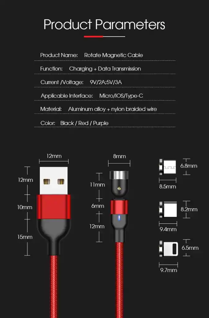 Iphonecable Carga Rapida Y Datos - - Android (usb C - Micro Usb) - De 1 Mt - Rojo