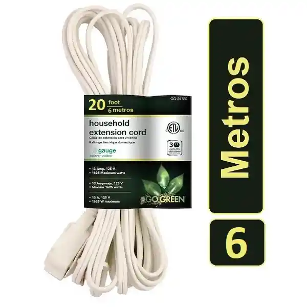 Extensión Eléctrica 6 Metros Blanca 20ft Cable Multitoma