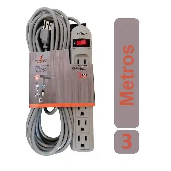 Multitoma Extensión Eléctrica De 3 Metros 6 Tomas Regleta Supresor