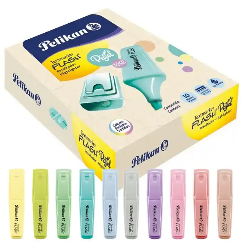 Resaltadores Pastel Flash Marca Pelikan, X10 Colores -