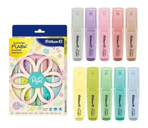 Resaltadores Pastel Flash Marca Pelikan, Estuche De Lujo X10 Colores -