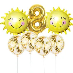 Set De Globos De Sol Numero Cumpleaños, Fiesta, Celebración X 7