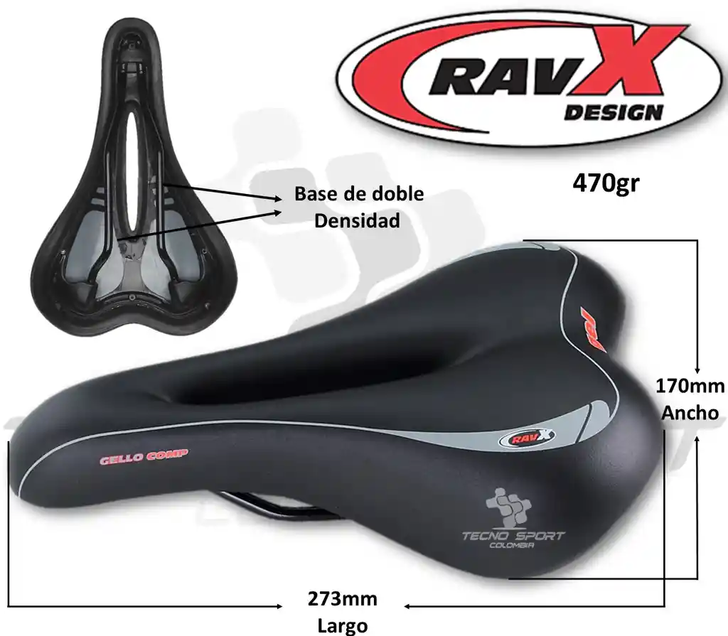 Sillin Ravx Gello Comp Gel Ergonomico Bicicleta Galapago