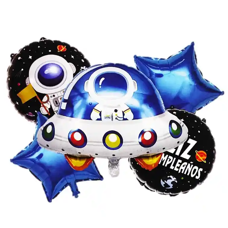 Globo Metalizado Astronauta Nave Bouquet Set Astronauta X 5