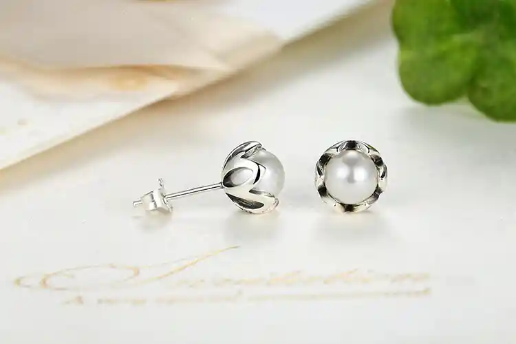 Aretes Elegantes Para Mujer Perlas Agua Dulce En Plata 925
